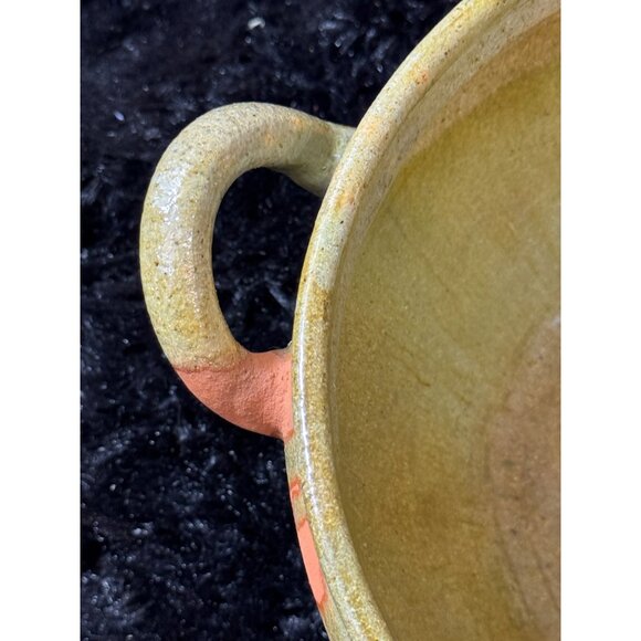 Handcrafted Rustic Terracotta & Olive Green Ceramic Bowl With Handles Glazed - Picture 5 of 9